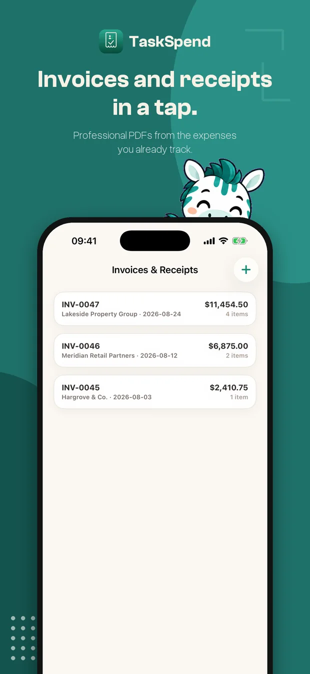 The invoices list with three PDF invoices
