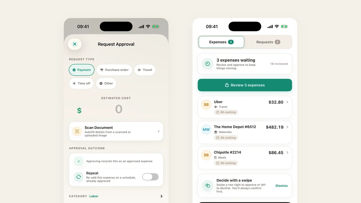 A request for approval in TaskSpend with type, estimated cost and category